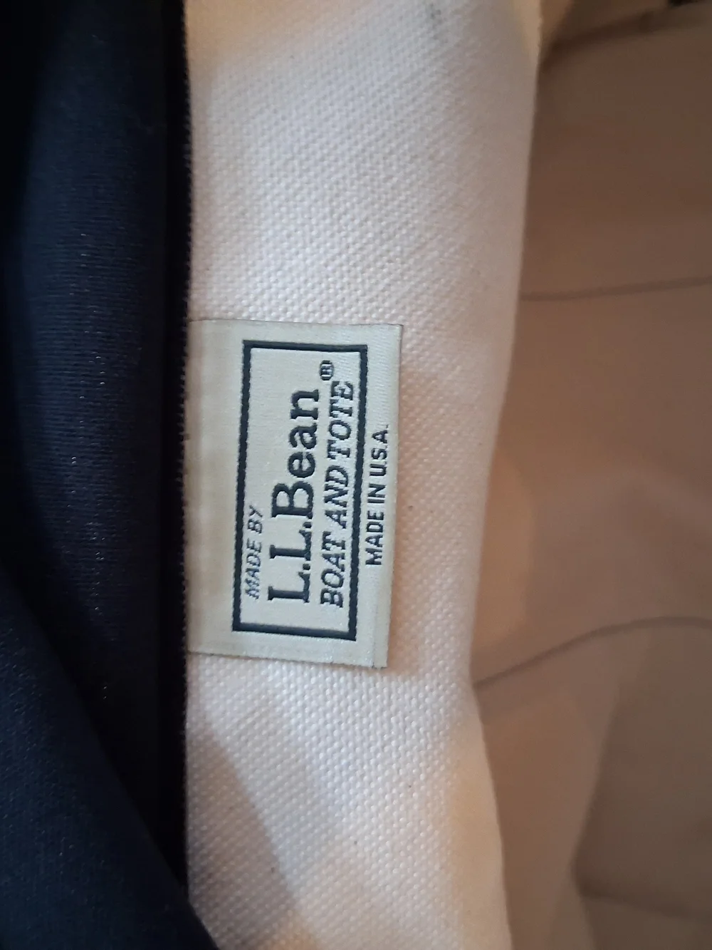 Vintage LL Bean Boat and Tote Navy Blue White Canvas Large USA Made Zip Top